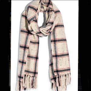 Madewell Hanstone Plaid Knotted Fringe Beige Cream Scarf
